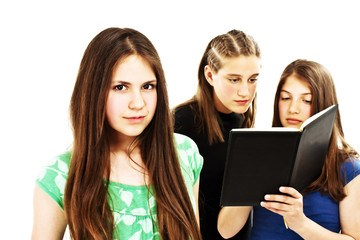 Portrait of smart student girl with the classmates