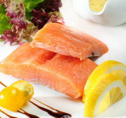 Salmon with lemon, red fish