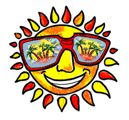 The drawn summer sun. Holiday, rest