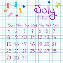 Calendar for July 2012