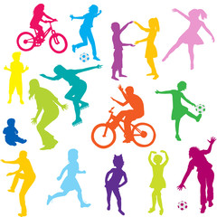 Colored children silhouettes playing