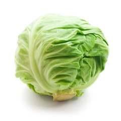 head of green cabbage isolated on white background.