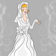 Bride Gazes On Her Diamond Wedding Wing.