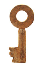 rusty old key on white