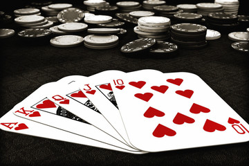 Poker suit Royal Flush of hearts