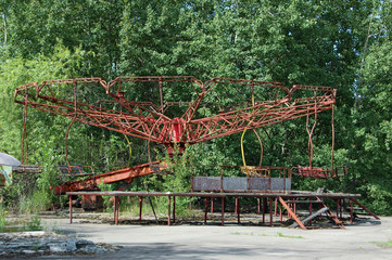 Abandoned carousel in amusement park in Pripyat, Chernobyl area