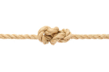 Jute Rope with Knot on White Background