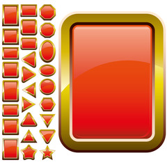 Set of red glass buttons, glossy icons, web spheres, vector