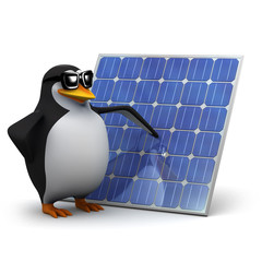 3d Penguin points to the solar panel