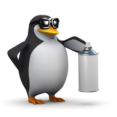 3d Penguin has a spray can