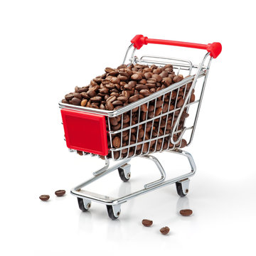 Shopping Cart Filled with Coffee Beans