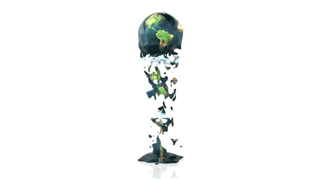 Earth Rotating and Melting against white, Alpha