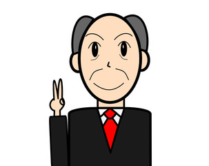 ピースサインする中年のビジネスマン