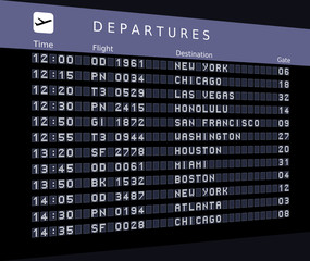 Departures - destinations in USA