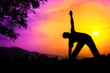 Yoga silhouette utthita trikonasana triangle pose