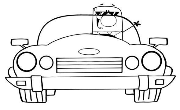 Outlined Cartoon Doodle Businessman Driving Convertible Car