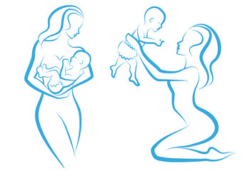 mother holding baby, vector