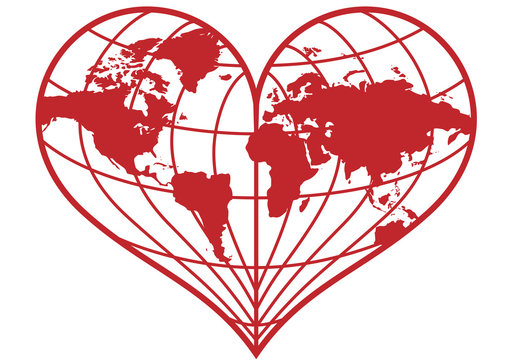 heart shaped earth globe, vector