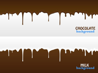 Flowing chocolate and milk drops