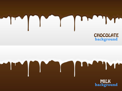 Flowing chocolate and milk drops