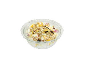 Fresh fruits with yogurt and muesli