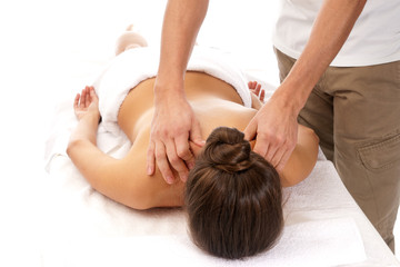 Fototapeta na wymiar Unrecognizable woman receiving massage relax treatment close-up