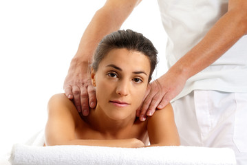 Woman receiving massage relax treatment close-up portrait
