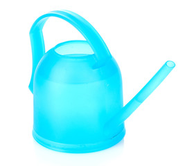 Blue watering can isolated on white