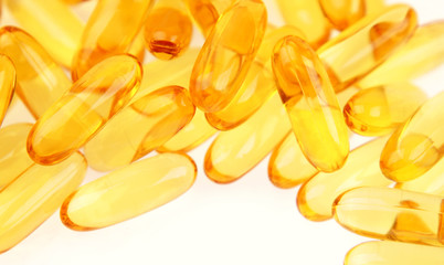 Closeup of fish oil capsules