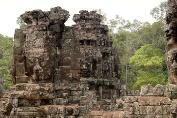 Fototapeta na wymiar Stone Face on Bayon Temple at Angkor Thom, Cambodia