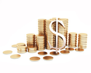 Columns of golden coins with symbol fo dollar