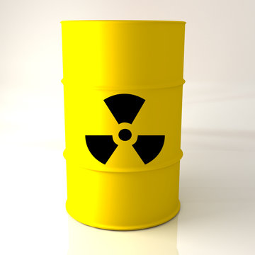 orange barrel with radiation symbol