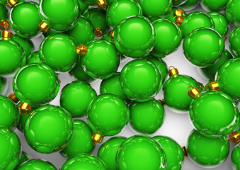 Lots of green christmas ornaments