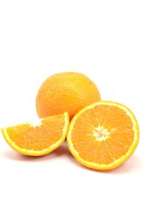 Freshly cut oranges isolated on a white background