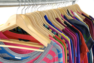 colorful shirt rack on white
