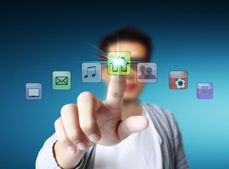 hand pushing on a touch screen interface