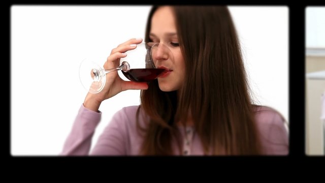 Montage of people drinking wine in different situations