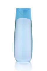 Blue shampoo bottle