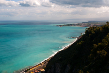 Beautiful coast of Sicily. Panoramic View from Taormina, Italy