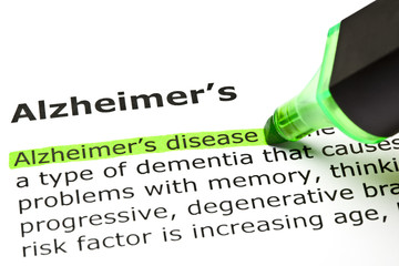 Alzheimer's disease highlighted with green marker, under the title Alzheimer's