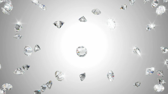 Diamonds scattering or flying away over studio light background