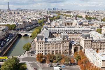 Top view river Seine, downtown, tower Eiffel in Paris France
