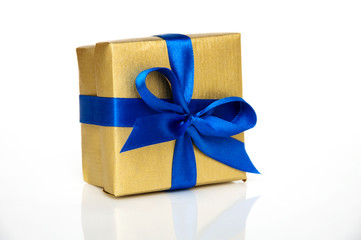 gift box with blue ribbon