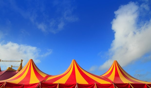 Circus tent red orange and yellow stripped pattern