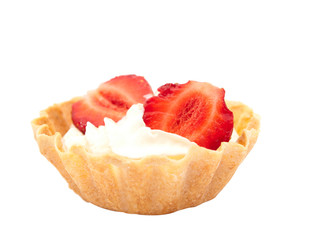 strawberries and cream in a basket