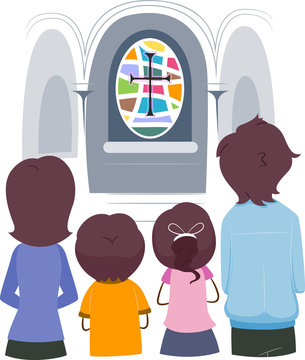 family looking stained glass church window clip art preview