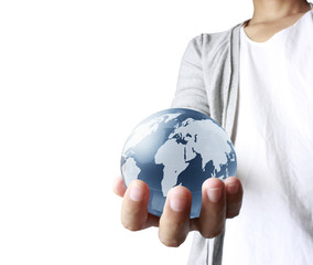 earth globe in his hands