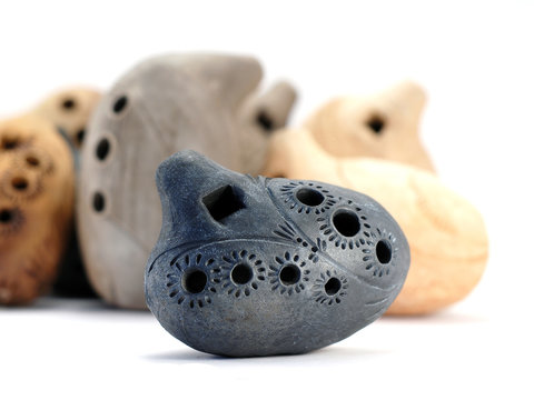 ocarinas on white background