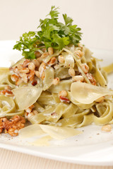 pasta with cream cheese and cedar nuts