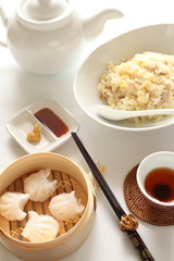 Chinese dim sum, Shrimp dumpling and fried rice